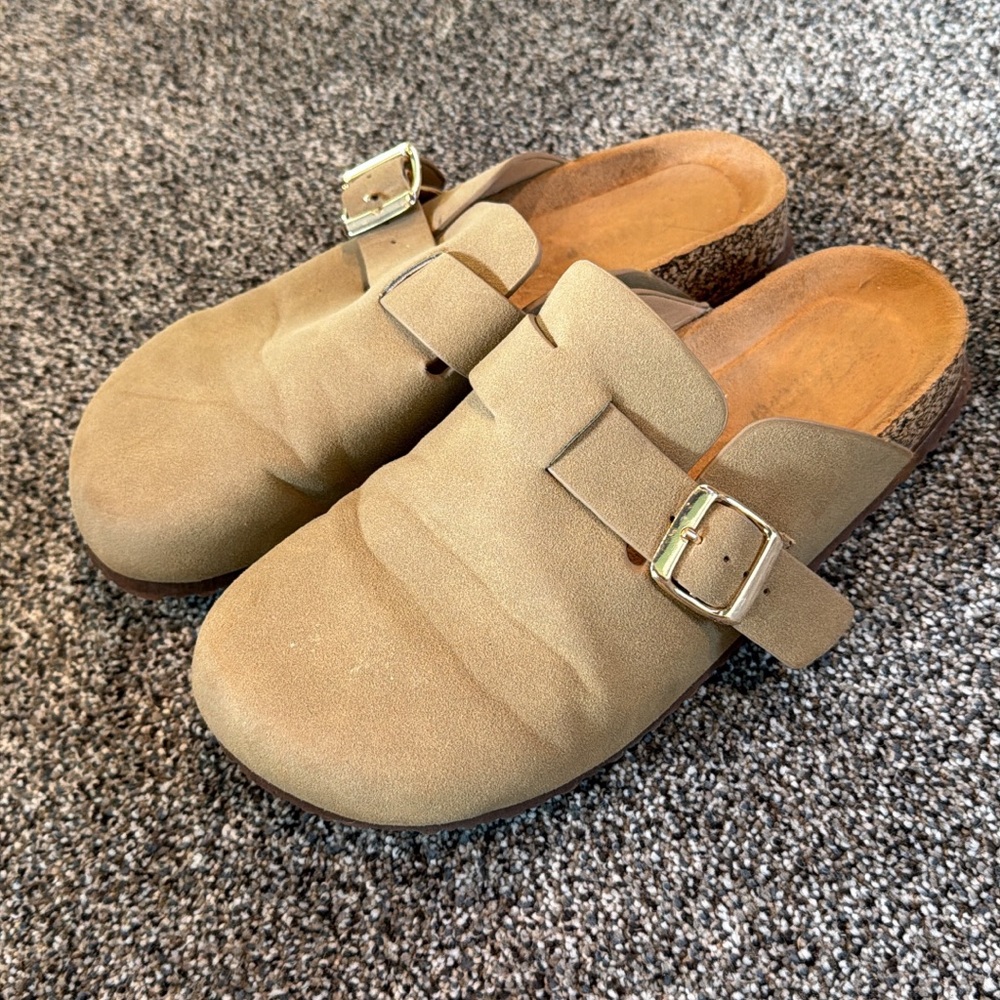 Elegant Tan Buckle Mules for Women
